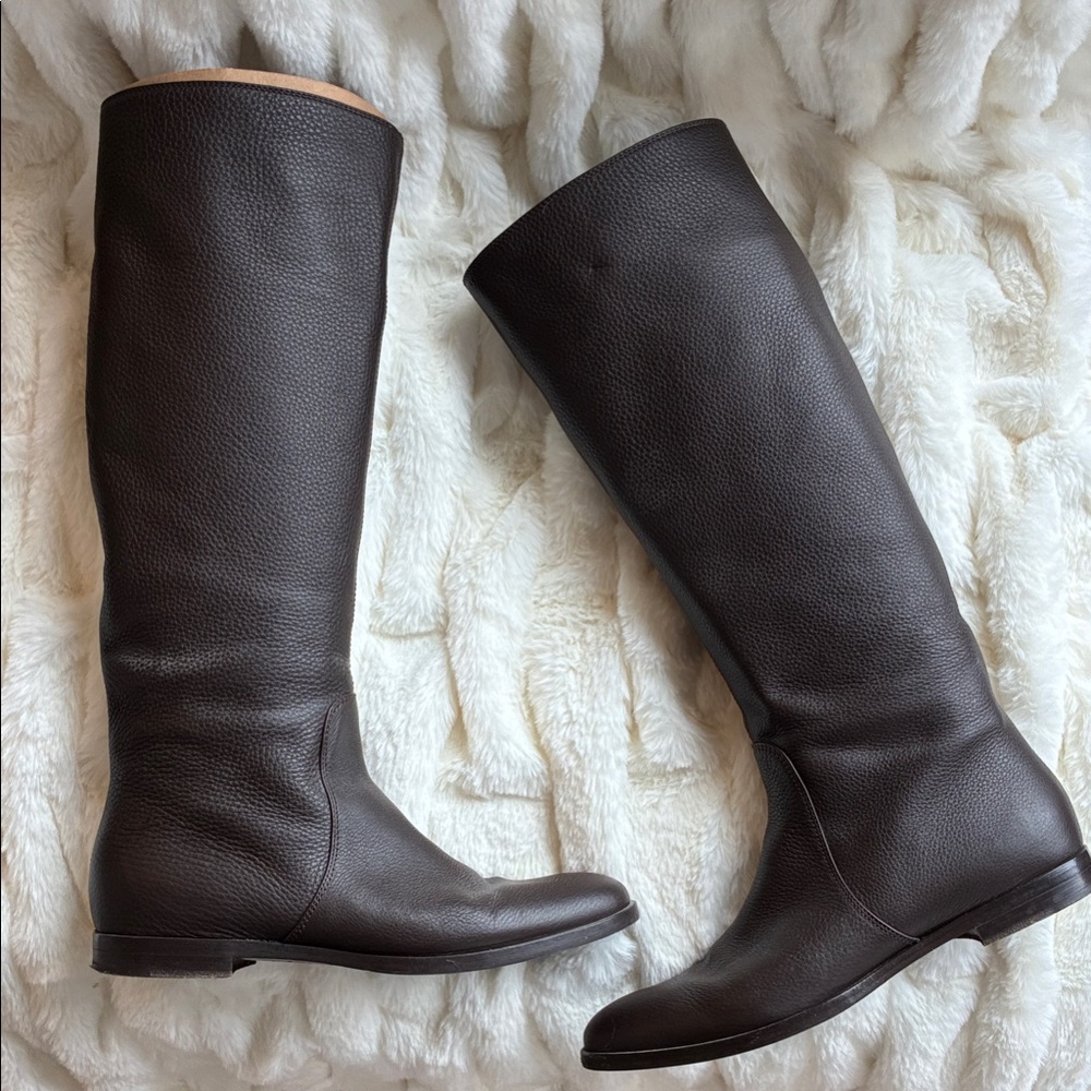 Sergio Rossi Dark Brown Leather Knee-High Boots